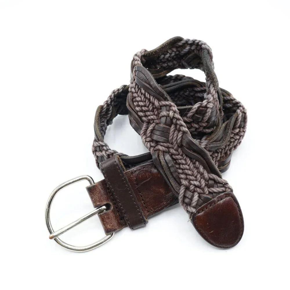 Ann Taylor Leather Woven Belt Women M Brown‎  Well Worn Bohemian Retro